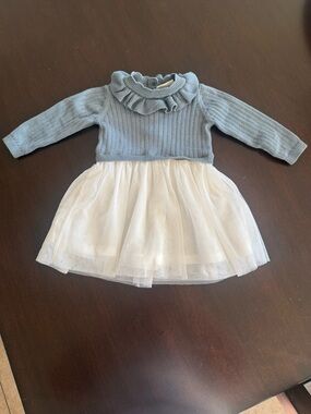 Viverano Organics -Blue Knit Top with White Tulle Skirt Baby Dress